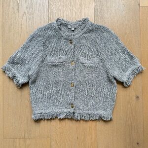 J. Crew Cropped fringe trim lady jacket in marled yarn - M